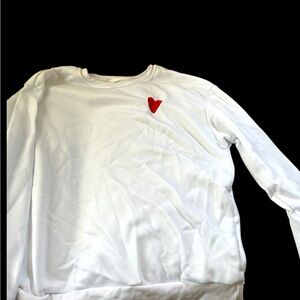 White Long Sleeve Shirt with Red Heart